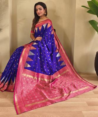 Violet woven kanchipuram silk saree with blouse piece 4