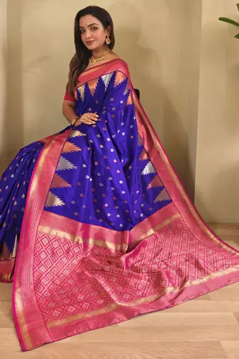 Violet woven kanchipuram silk saree with blouse piece