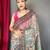 Cream printed cotton saree with blouse piece