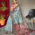 Blue printed cotton saree with blouse piece