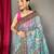Blue printed cotton saree with blouse piece