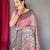 Pink printed cotton saree with blouse piece