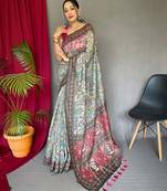 Green printed cotton saree with blouse piece