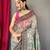 Green printed cotton saree with blouse piece