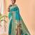 Turquoise woven silk saree with blouse piece