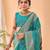 Turquoise woven silk saree with blouse piece