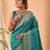 Turquoise woven silk saree with blouse piece