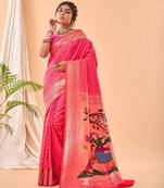 Pink woven silk saree with blouse piece