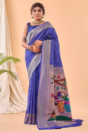 Blue woven silk saree with blouse piece