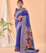 Blue woven silk saree with blouse piece