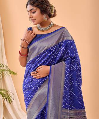 Blue woven silk saree with blouse piece 4