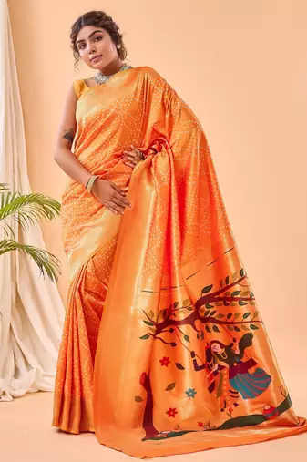 Yellow woven silk saree with blouse piece