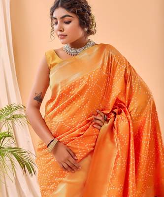 Yellow woven silk saree with blouse piece 3