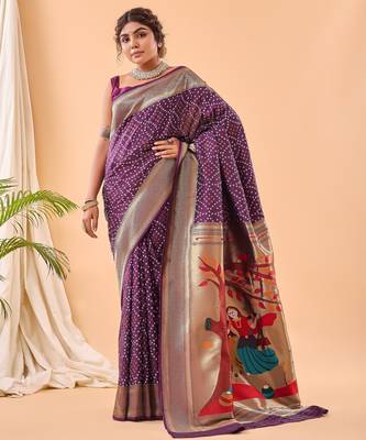 Wine woven silk saree with blouse piece 1