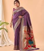 Wine woven silk saree with blouse piece
