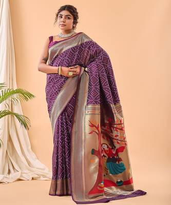 Wine woven silk saree with blouse piece 2