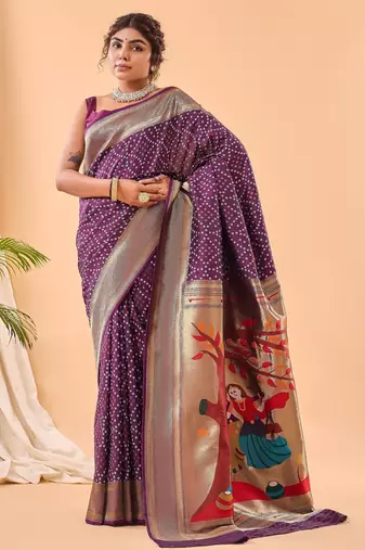 Wine woven silk saree with blouse piece