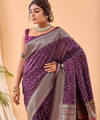 Wine woven silk saree with blouse piece 3