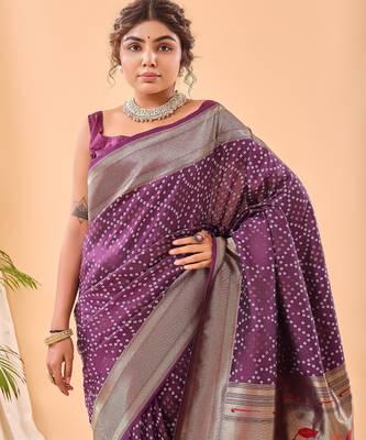 Wine woven silk saree with blouse piece 4