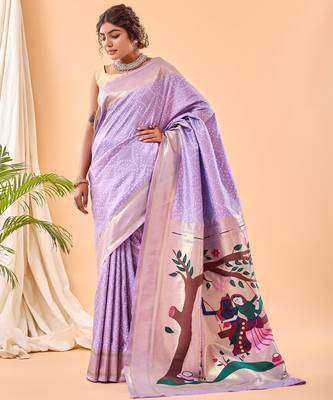 Lavender woven silk saree with blouse piece 1