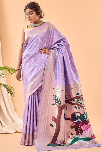 Lavender woven silk saree with blouse piece
