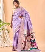 Lavender woven silk saree with blouse piece