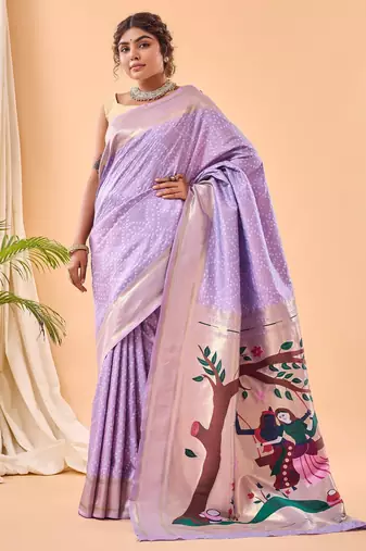 Lavender woven silk saree with blouse piece