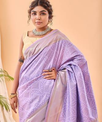 Lavender woven silk saree with blouse piece 3