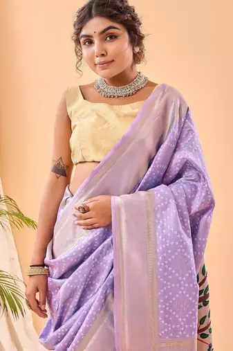 Lavender woven silk saree with blouse piece