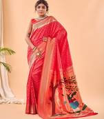 Red woven silk saree with blouse piece