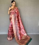 Pink printed silk saree with blouse piece