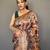 Beige printed silk saree with blouse piece