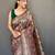 Grey printed silk saree with blouse piece