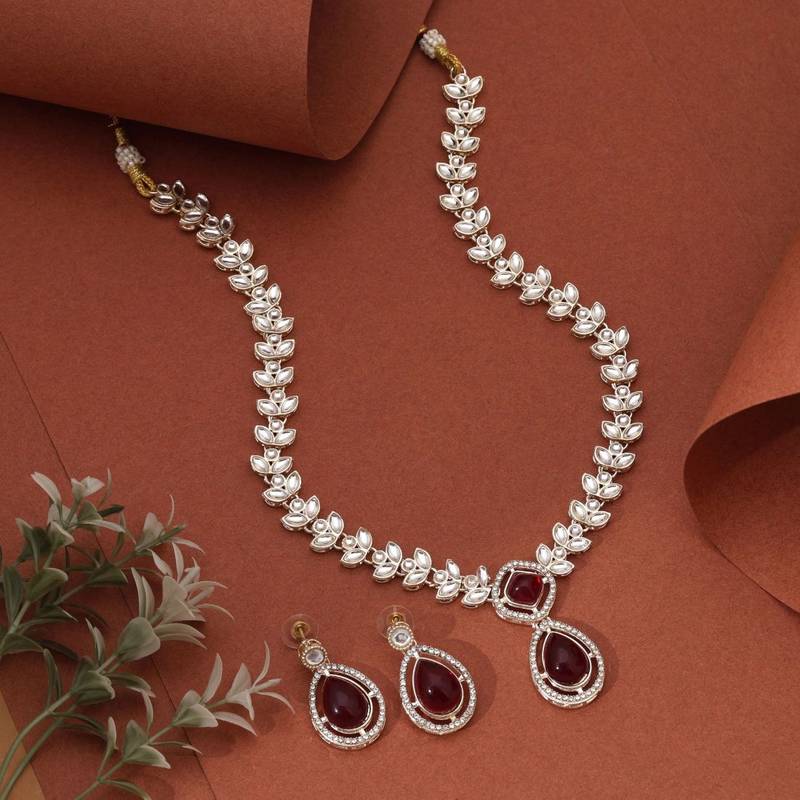 Maroon color kundan necklace set