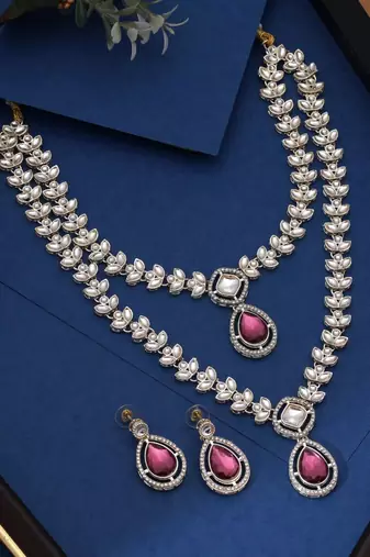 Purple color kundan necklace set