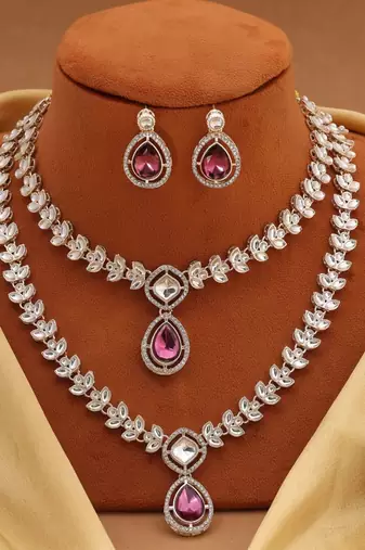 Purple color kundan necklace set