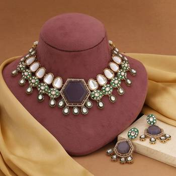 Grey color kundan necklace set 1