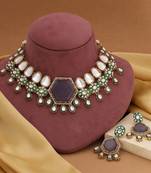 Grey color kundan necklace set