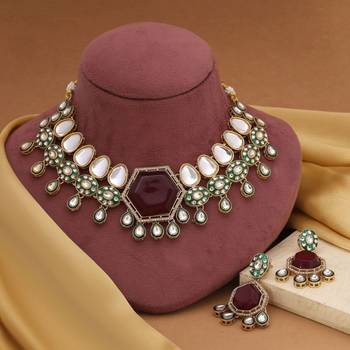 Maroon color kundan necklace set 1