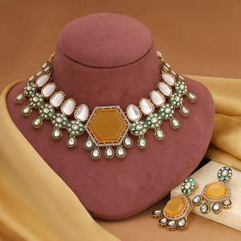 Yellow color kundan necklace set 1