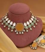 Yellow color kundan necklace set