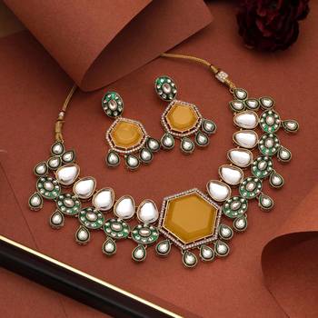 Yellow color kundan necklace set 2