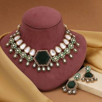 Green color kundan necklace set 1