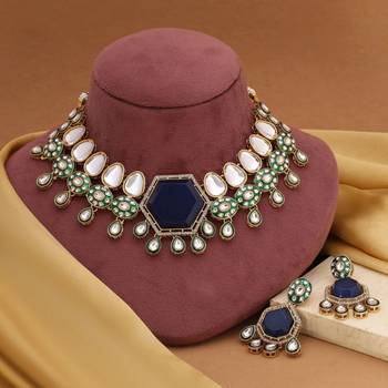 Blue color kundan necklace set 1