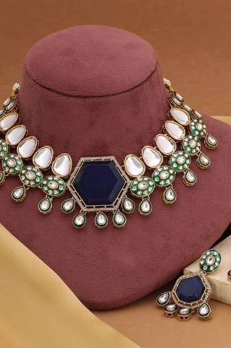 Blue color kundan necklace set
