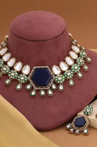 Blue color kundan necklace set