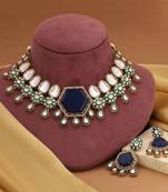 Blue color kundan necklace set