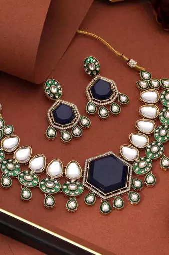 Blue color kundan necklace set