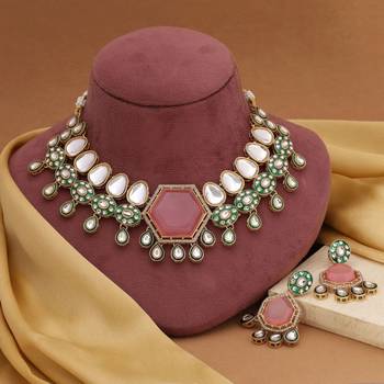 Pink color kundan necklace set 1