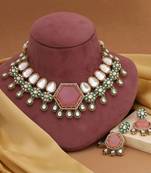 Pink color kundan necklace set